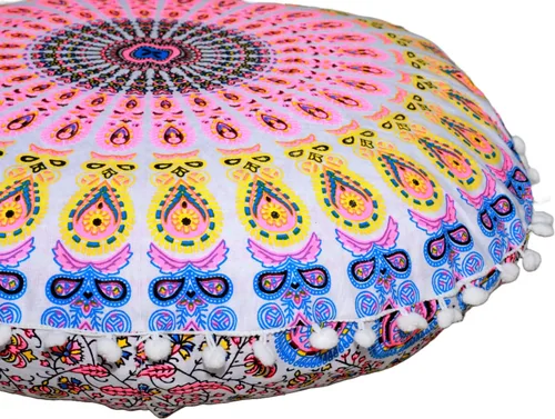 Miniatura 26 de CRAFT KALA Funda de Cojín de Suelo Redonda de 22" Mandala Boho para Sala de Meditación Asientos Pufs Funda para Sala de Estar Sala de Yoga Hogar
