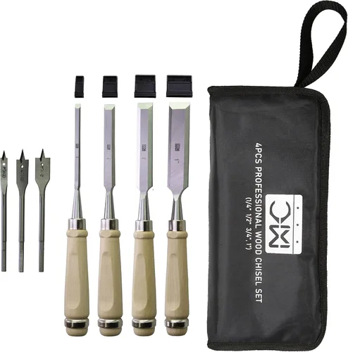 Juego de 4 cinceles de madera para carpintería, acero al cromo-vanadio con asas de carpinteria, carpintería, tallado, artesano, 1/4 pulgadas, 1/2