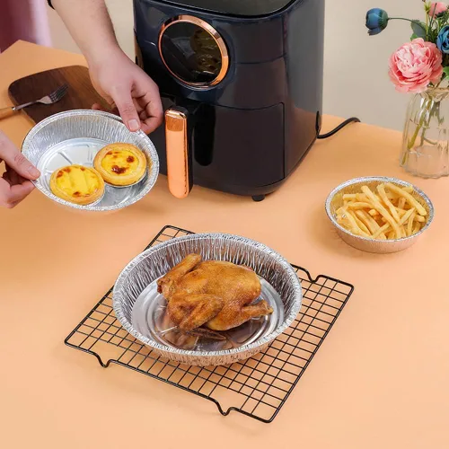 Miniatura 6 de Forros desechables para freidora de aire de aluminio con revestimiento antiadherente, redondos, 50 unidades, de papel de aluminio a prueba