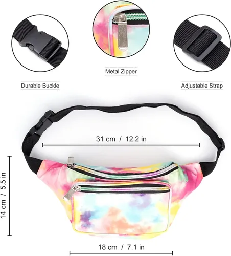 Miniatura 6 de Rianbow holográfico de color degradado para mujer, gran cangurera para juegos, conciertos, rave, festivales, viajes, Color degradado colorido