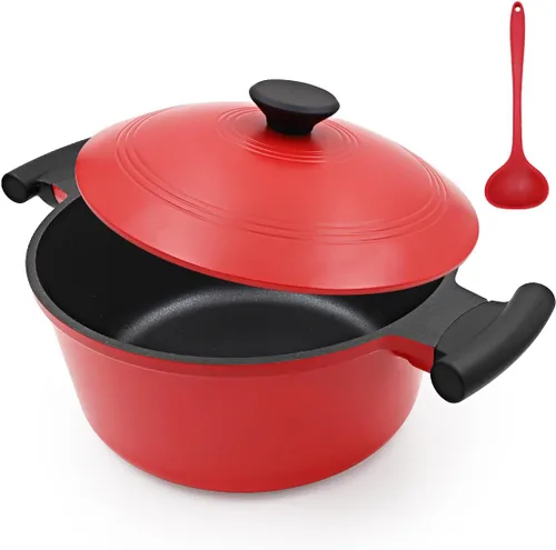 Miniatura 9 de Olla de horno holandés ligera de 4.5 cuartos de galón con tapa, horno holandés de aluminio antiadherente, olla de cocina para estofados y freír