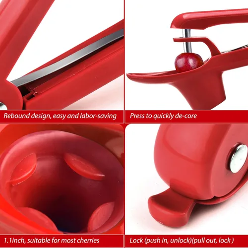Miniatura 4 de Descorazonador de cerezas de acero inoxidable, descorazonador de cerezas con diseño de cerradura para hacer mermelada de cereza, quitar semillas