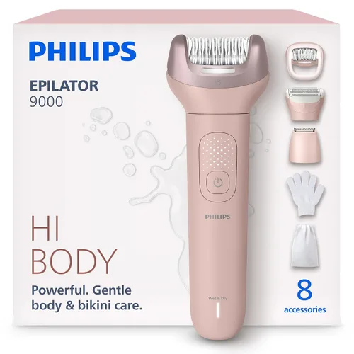 Miniatura 9 de Philips Depiladora Serie 8000 - Depiladora eléctrica inalámbrica en seco y húmedo, depiladora para piernas y cuerpo, con ProGuide, 3 accesorios, 60