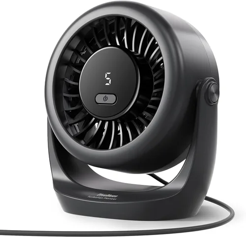 Diveblues TurboBreeze - Ventilador de escritorio USB, mini ventilador de escritorio ultra silencioso, viento potente, pantalla LED, 5 velocidades,