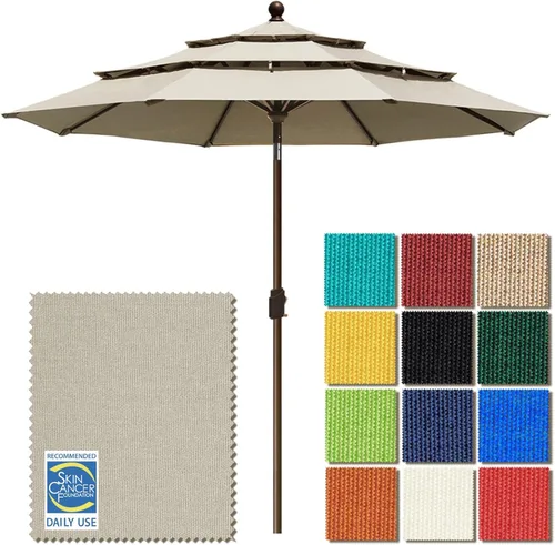 EliteShade USA Sombrilla de Mercado de 10 Años Sin Decoloración de 9 Pies 3 Niveles Sombrilla de Patio Sombrilla de Mesa para Exteriores con Beige