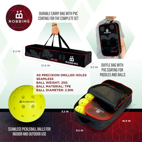 Miniatura 5 de Juego de pickleball con red 4 paletas de fibra de carbono aprobadas por Pickleball de EE. UU., sistema de red portátil de tamaño regulador, 8