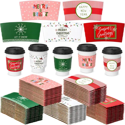Miniatura 8 de Remerry Paquete de 125 fundas de papel desechables para tazas de café de invierno, Navidad, Papá Noel, té, chocolate caliente, cacao, para tazas