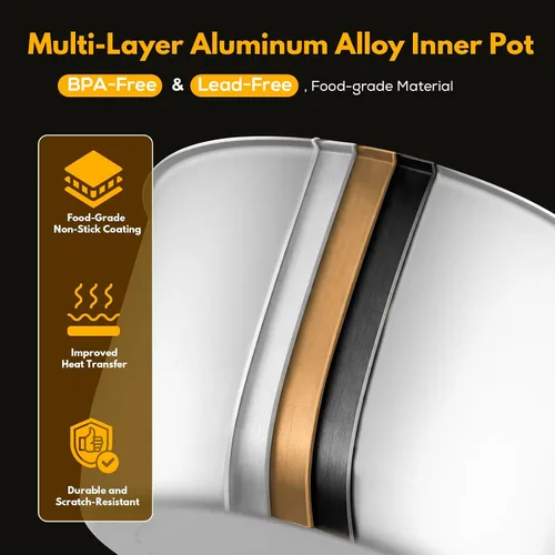 Miniatura 7 de Olla a presión comercial de 12 L/12.8 cuartos de galón, olla a presión 10 en 1 con olla antiadherente, olla a presión eléctrica de 1400 W
