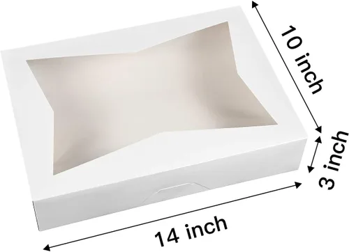 Miniatura 2 de ONE MORE [Paquete de 15] Cajas de galletas de panadería con cerradura blanca de 14 x 10 x 3 pulgadas, contenedor grande de cartón con ventanas