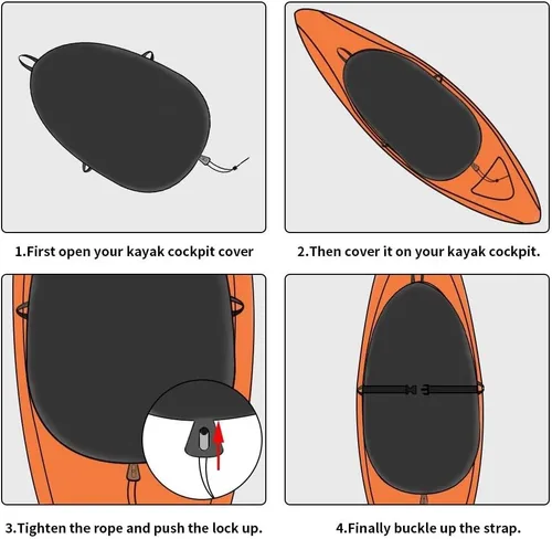 Miniatura 4 de Kayak Cockpit Cover UV60+ 420D Oxford ajustable canoa a prueba de polvo e impermeable cubierta de asiento