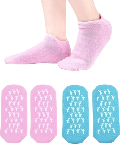 Calcetines hidratantes azules y rosados, 2 pares para pies secos y agrietados para mujer, calcetines de silicona para spa con cuidado de pies y