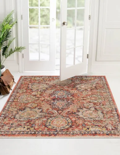 Miniatura 18 de Unique Loom Lola Collection - Alfombra clásica (octágono de 5 pies 1 pulgada, rojo ladrillo/beige)