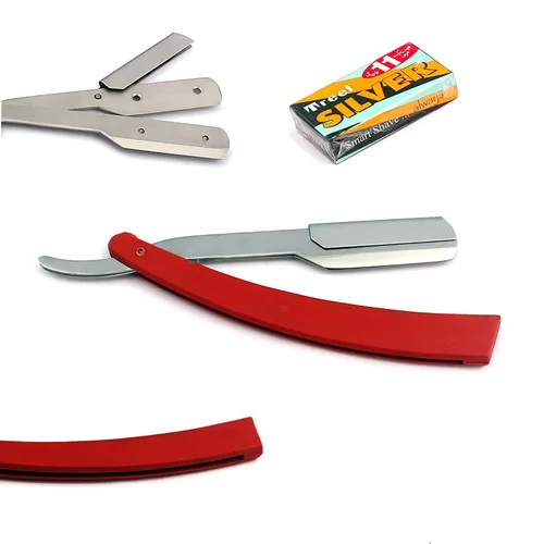 Miniatura 7 de OdontoMed2011® Rastrillos profesionales rectos de acero con borde de barbero plegable para afeitar, rastrillo de afeitado doble (mango negro)