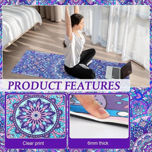 Miniatura 3 de Tinideya 3 Pcs Yoga Mat Yoga Block 6 MM Thick Yogas Mat Non Slip with Carrying Strap Travel Mats for Exercise, Fitness, Pilates, Floor Workouts