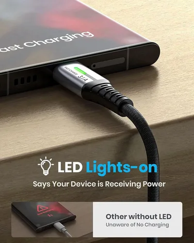 Miniatura 6 de Cable Cargador INIU USB C 6.6 pies, Cable de Carga Rápida USB A a Tipo C 3.1A, Cordón de Datos USB-C Trenzado de Aleación de Zinc para iPhone 15 Pro