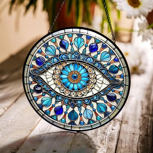 Miniatura 3 de 7.8'' Atrapasoles de Ojo Maligno de Vidrio Manchado para Colgar en Ventanas, Decoración Protectora, Adorno de Vidrio para Hogar, Pared, Habitación