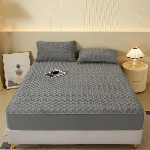 Miniatura 9 de Pangzi Sábana bajera de felpa de franela sólida, aterciopelada, suave, de peso pesado, antideslizante, funda protectora para colchón de cama