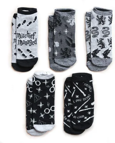 Harry Potter Calcetines tobilleros para adultos, paquete de 5 unidades, negro+gris, tallas 4-10, Gris