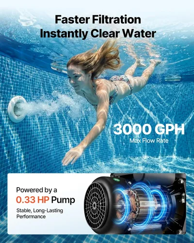 Miniatura 4 de VEVOR Bomba de filtro de arena de 12 pulgadas para piscinas sobre el suelo de hasta 15000 galones, sistema de filtración de piscina de 0.33 HP 3000