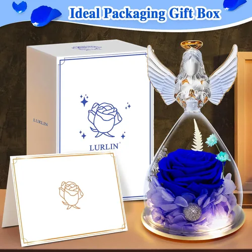Miniatura 5 de Flores de cumpleaños para mujer: regalo de rosa preservada para mamá, abuela, esposa, amiga, enfermera; figuras de ángel de cristal con luz LED
