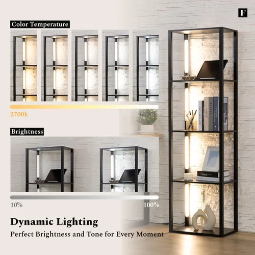 Miniatura 3 de FENLO Fancy Plus Estante de piso de 64 pulgadas para exhibición de curiosidades, con lámparas de luz LED regulables, esquinero resistente y con Negro