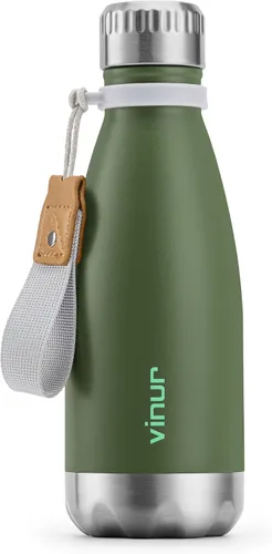 Miniatura 13 de VINUR Botella de agua para niños, 9 onzas, acero inoxidable, doble pared, aislada al vacío, botella de agua para la escuela, frasco en forma de cola