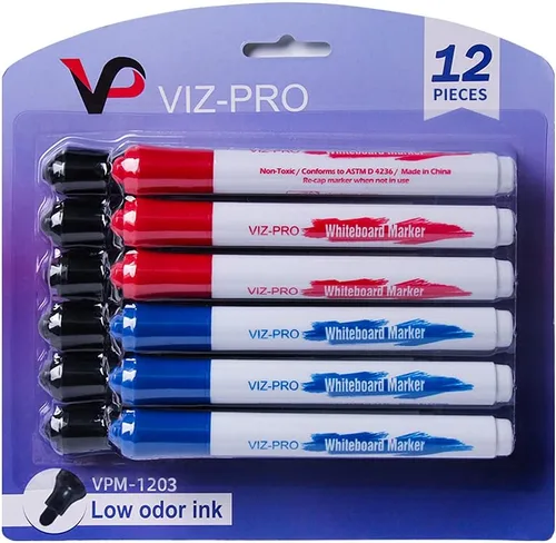 Miniatura 7 de VIZ-PRO Pizarra blanca magnética de borrado en seco de 48 x 36 pulgadas, marco de aluminio negro, con 12 marcadores
