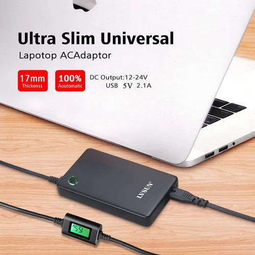 Miniatura 6 de Cargador universal para portátil con pantalla LCD de 90 W, adaptador de CA delgado cable de fuente de alimentación con puerto USB 5V2.1A