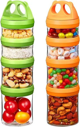 Miniatura 10 de SELEWARE Contenedores apilables portátiles de almacenamiento de alimentos para aperitivos, fórmula en polvo y bebidas, sistema de bloqueo giratorio
