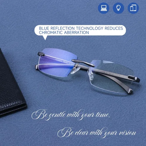 Miniatura 4 de Missfive Anteojos de lectura progresivos multienfoque de aluminio de alta calidad para hombre, bloqueo de luz azul, bisagra de resorte sin línea