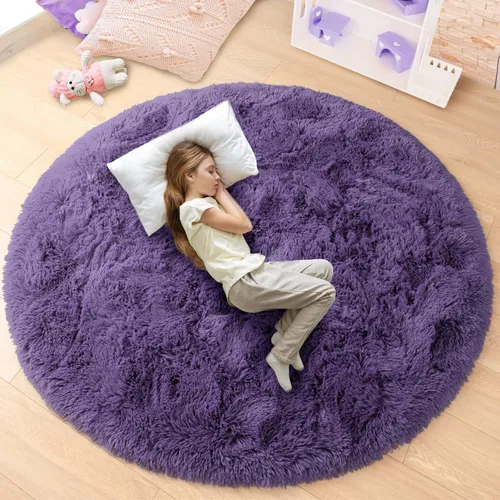 Miniatura 8 de junovo - Alfombra redonda y esponjosa para niños y niñas, de castillo de princesa, de felpa lanuda, para dormitorio, habitación de bebé, sala