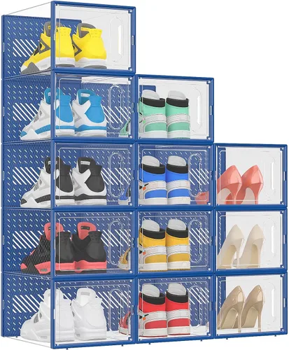 Miniatura 11 de eWonLife Caja Organizadora de Zapatos Grande con Puerta Magnética, Juego de 12 Contenedores Apilables de Plástico Transparente para Zapatos, Conecta