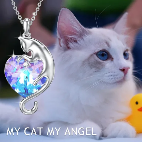 Miniatura 2 de AOBOCO Cat Necklace for Women 925 Sterling Silver Cat Pendant Necklace Embellished with Crystals from Austria, Mother's Day Cat Jewelry Gifts for