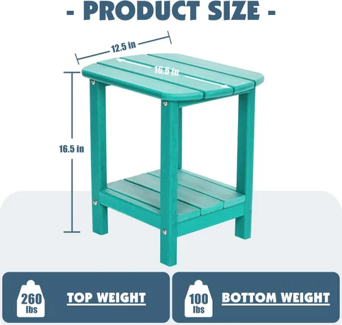 Miniatura 2 de Adirondack - Mesa auxiliar para exteriores, mesa de patio pequeña de polietileno de alta densidad de 16.5 pulgadas con estante de almacenamiento