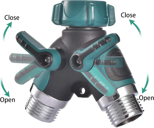 Miniatura 2 de Divisor de manguera de 2 vías en Y conector con cómodo agarre de goma y parte superior giratoria de 360 ° de conexión rápida para manguera de Verde