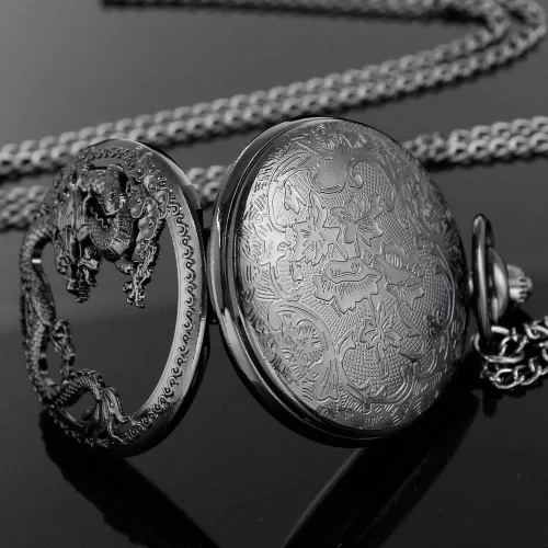 Miniatura 5 de Alwesam Engraved Pattern Design Quartz Pocket Watch RomanArabic Numerals for Birthdays Xmas Best Gifts