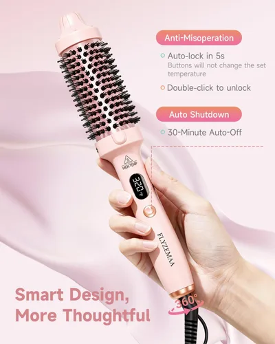 Miniatura 7 de Cepillo térmico redondo térmico de 1.5 pulgadas para cabello largo y seco, alisador con 3 ajustes de temperatura, cepillos de soplado para rizar