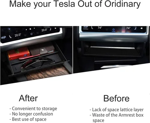 Miniatura 2 de Moonlinks Caja de cajón de consola central para Tesla Model S/Model X, caja de almacenamiento de cajón de consola central personalizada para Tesla