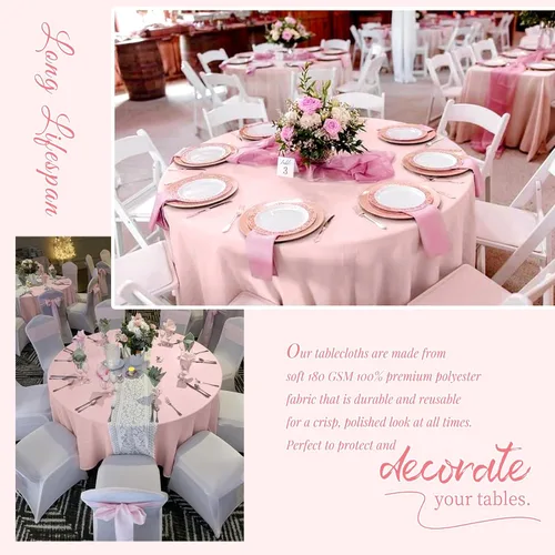 Miniatura 256 de Showgeous Paquete de 4 manteles redondos color rosa intenso de 120 pulgadas de poliéster para mesas redondas, manteles de tela decorativa lavable