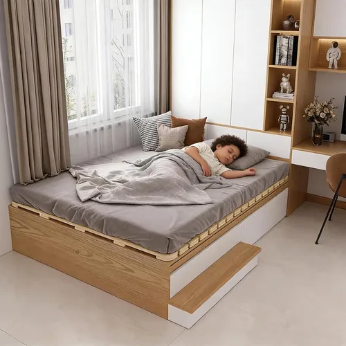 Miniatura 4 de Base de cama japonesa plegable con listones para piso, plataforma de piso de madera, tatami para invitados