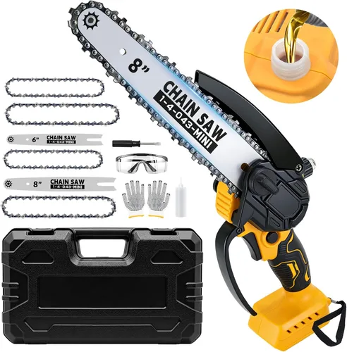 Mini motosierra inalámbrica compatible con batería Dewalt de 20 V MAX (sin batería), motosierra eléctrica portátil de 6 y 8 pulgadas, engrasador