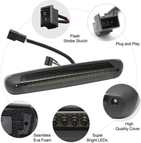 Miniatura 6 de Tercera Luz de Freno LED Compatible con Silverado Sierra 2007-2013 1500 2500 3500 1500HD 2500HD 3500HD 3ra Luz de Freno, Luz de Parada Central