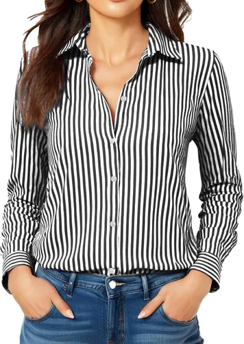 Miniatura 25 de Camisas sin planchado y sin arrugas para mujer, con botones, de manga larga, de seda de morera, blusas casuales para el trabajo