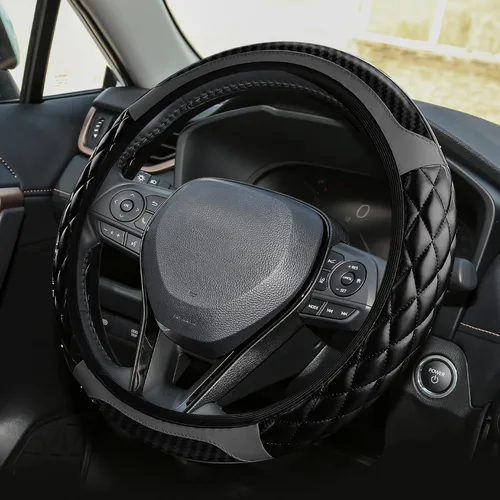 Miniatura 9 de Funda para volante de automóvil, funda protectora de cuero elástico de 15 pulgadas, funda antideslizante y cómoda para manillar, accesorios