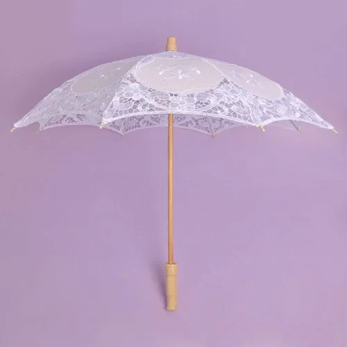 Miniatura 4 de Sombrilla bordada de encaje para novia, boda, baile de fiesta, con mango de madera, decoración de paraguas para mujeres y niñas