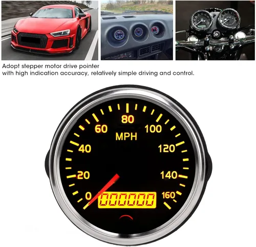 Miniatura 2 de Acouto Velocímetro de 3.346 in, 3.3 pulgadas, 12 V/24 V, velocímetro de 0 a 160 MPH, pantalla LCD con retroiluminación ámbar blanco para automóvil
