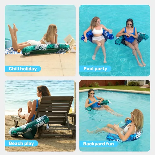 Miniatura 8 de Sloosh Flotadores de piscina para adultos, paquete de 2 sillas inflables de fideos con eslinga de tela suave, flotador flotante para piscina