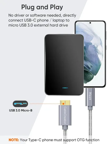 Miniatura 5 de CableCreation Cable corto USB C a Micro B de 2 pies, 10G Micro B a USB C 3.1 Cable de disco duro externo para iPhone 15/16/17, Samsung Galaxy S24