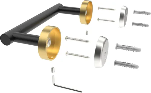 Miniatura 5 de RARXTR Soporte de papel higiénico negro y dorado SUS304 de acero inoxidable con doble poste pivotante, soporte de papel higiénico montado