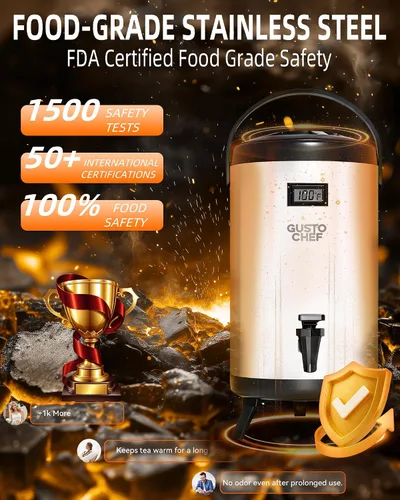 Miniatura 2 de Dispensador de bebidas aislado – Dispensador térmico de té frío y caliente – Acero inoxidable de 12 L/3.2 galones con espita para té, café, leche